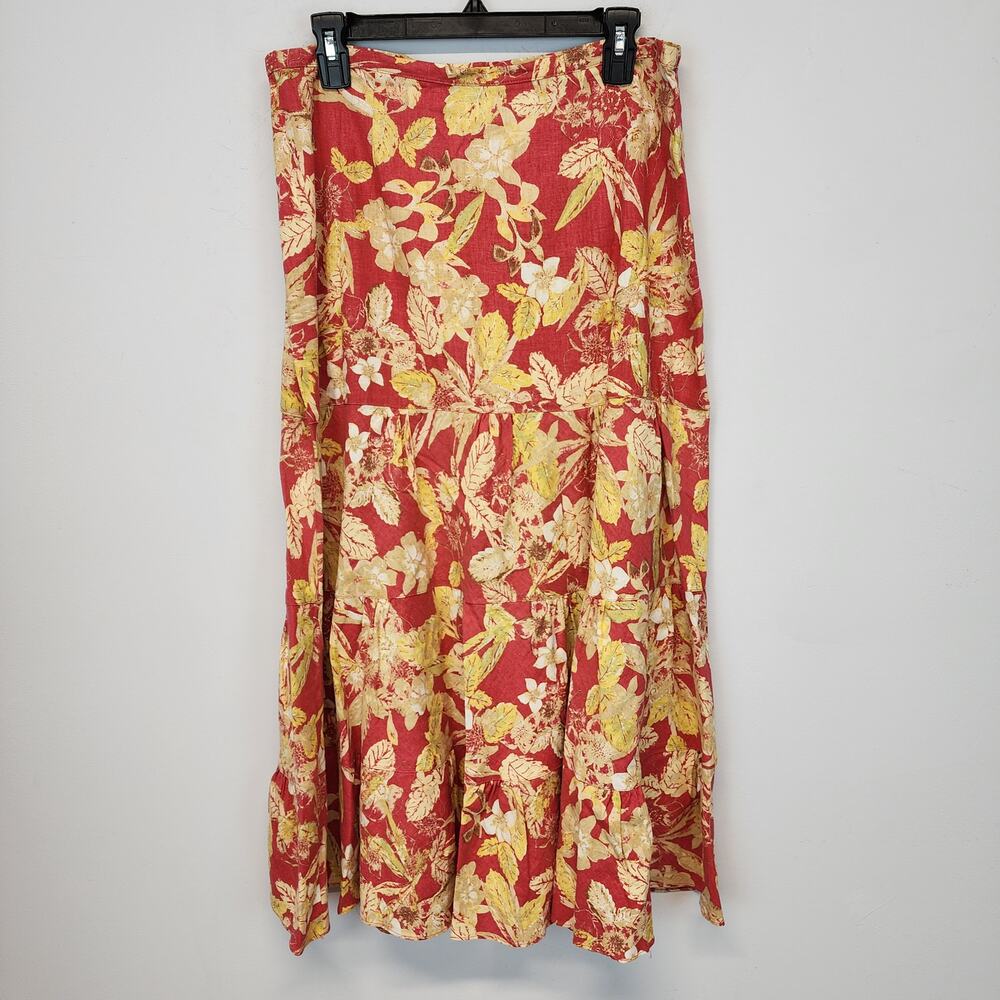 Emma & James Floral Tiered Maxi Skirt Size 12 Multicolor Linen Blend Cottage